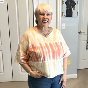 Tie-Dye Cropped Sweatshirt, Comfy Boho Short Sleeve Lounge Top, XL